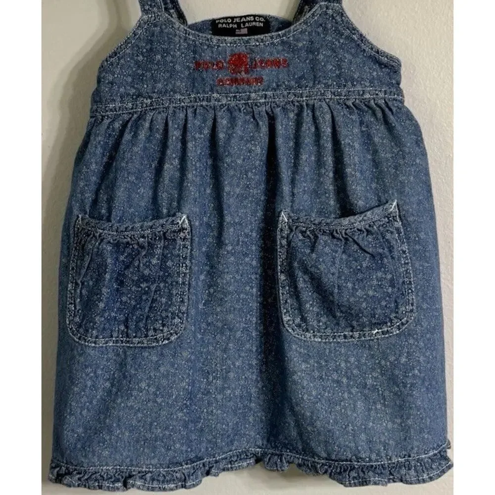 Polo Ralph Lauren Denim Skirtall Toddler Girl 3T Dress Vintage Pockets 90’S